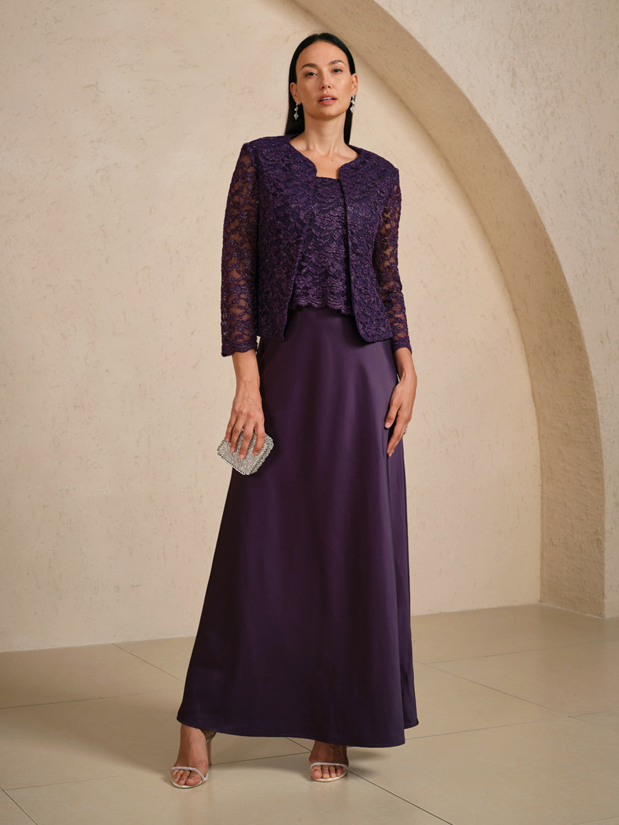 Sleeveless Glitter Lace Satin A-Line Dress with Silver Glitter