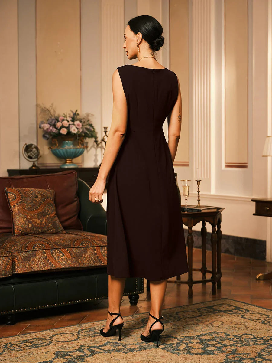 Mouwloze koker midi-jurk