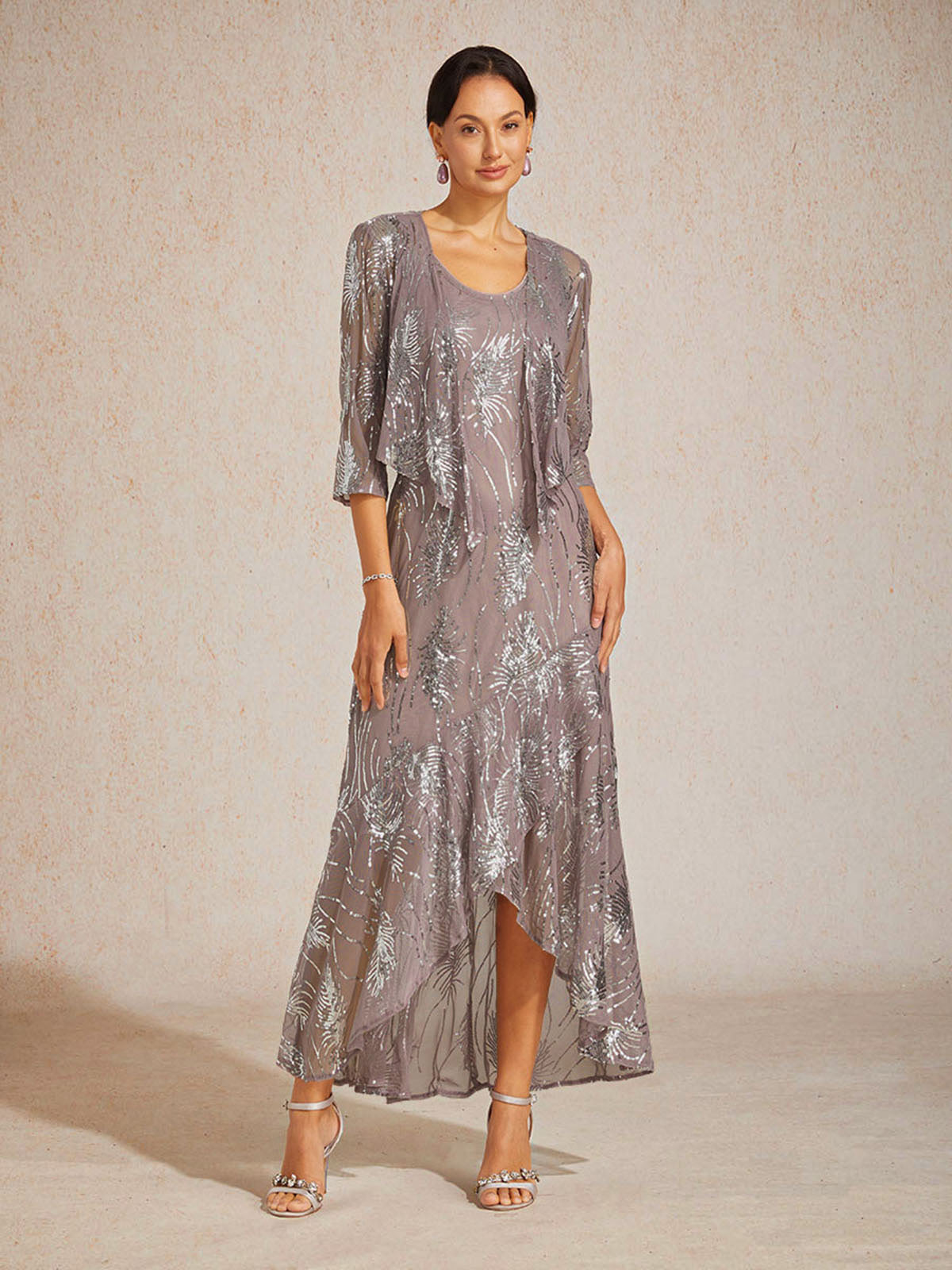 Mesh Sequin Short Shrug with 3/4 Sleeves