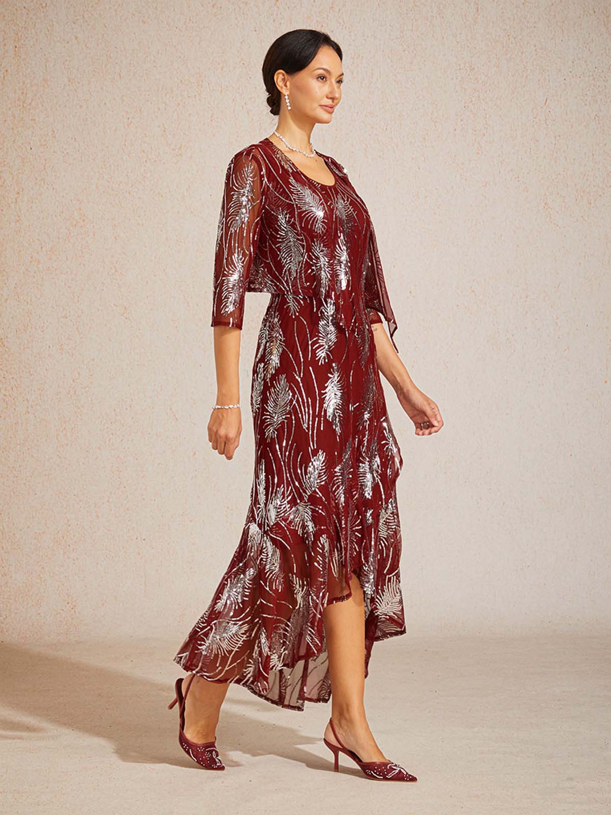 Kurzes Bolero aus Mesh mit Pailletten und 3/4-Ärmeln