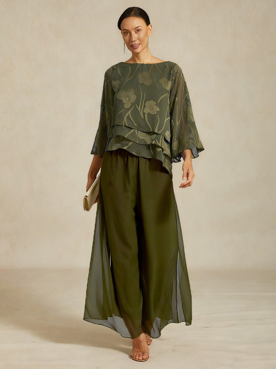 Straight Leg Pant With Chiffon Split Leg Overlay