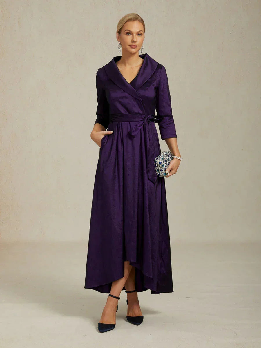 Robe Cocktail en Taffetas Stretch avec Ceinture à Nouer