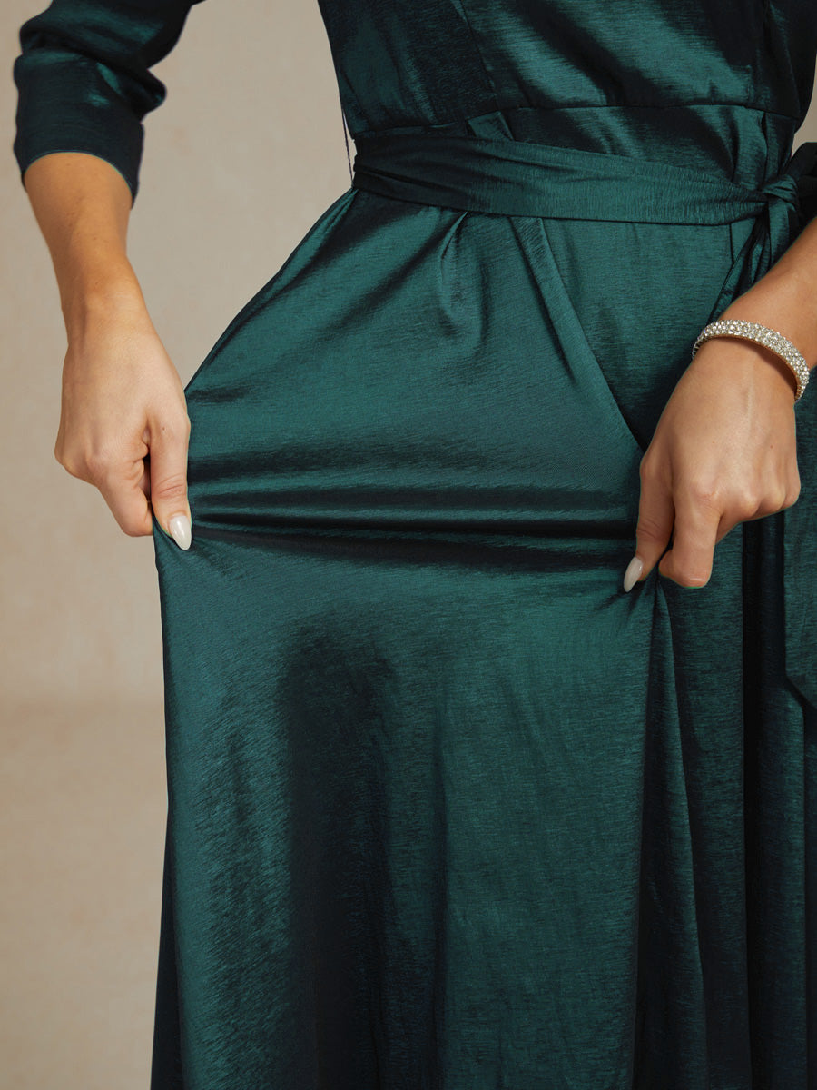 Stretch Taffeta Cocktail Dress with Tie Belt