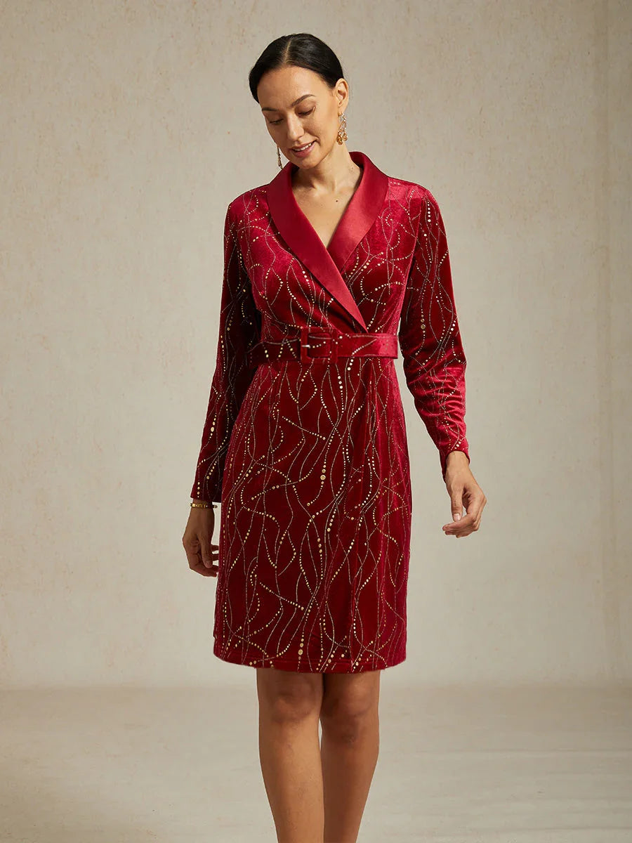 Velvet Blazer Dress with Satin Lapel and Belt