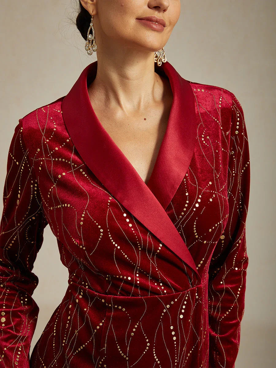 Velvet Blazer Dress with Satin Lapel and Belt