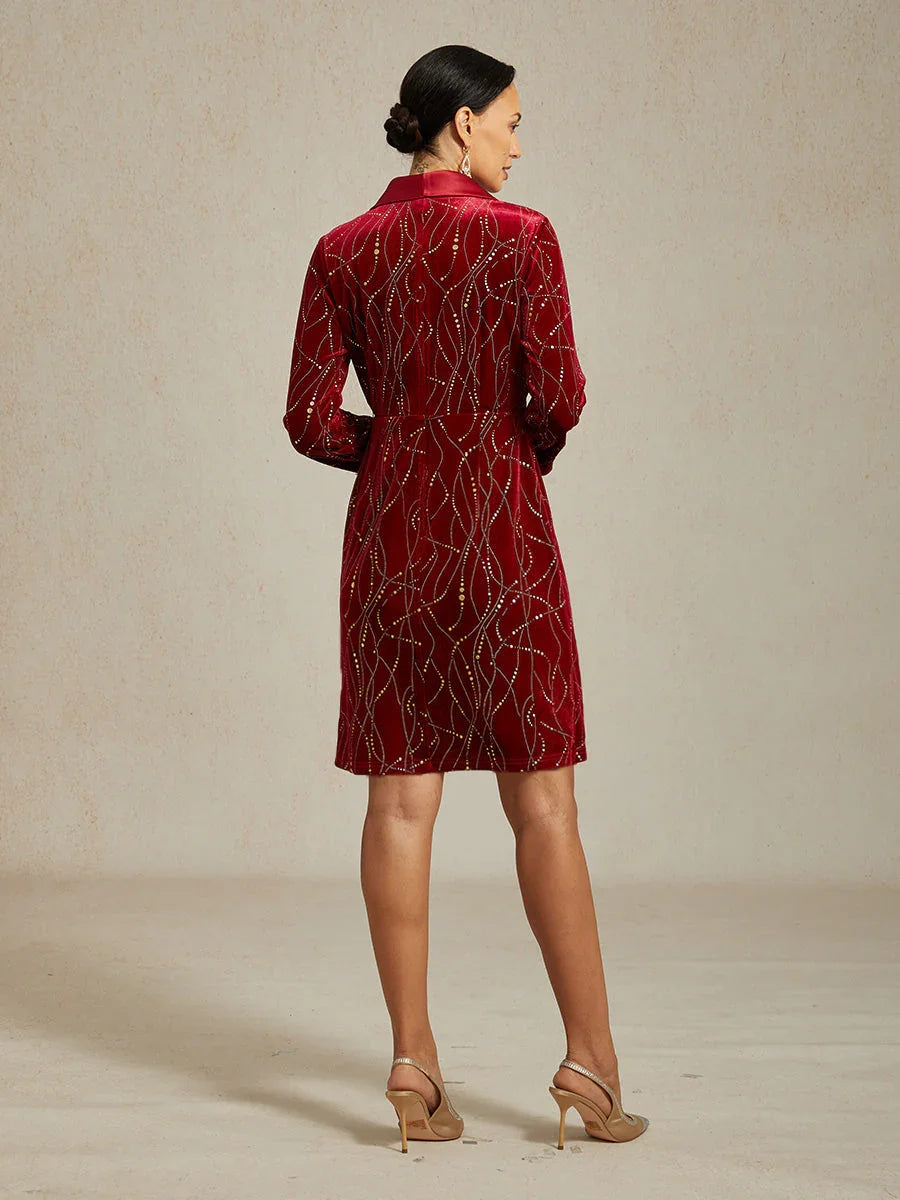 Velvet Blazer Dress with Satin Lapel and Belt