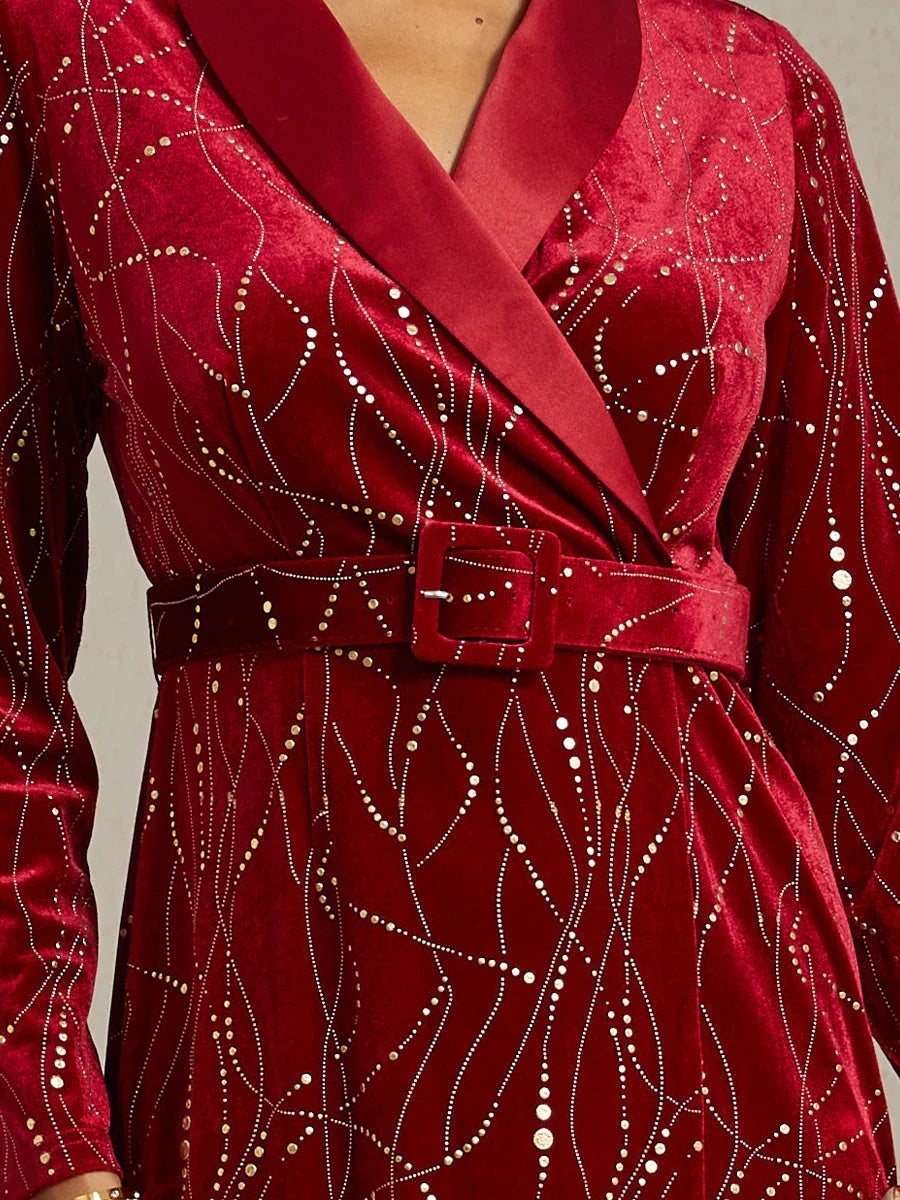 Velvet Blazer Dress with Satin Lapel and Belt