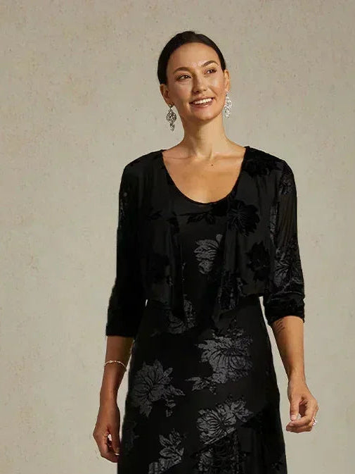 Floral Stretch Velvet 3/4 Sleeve Shrug