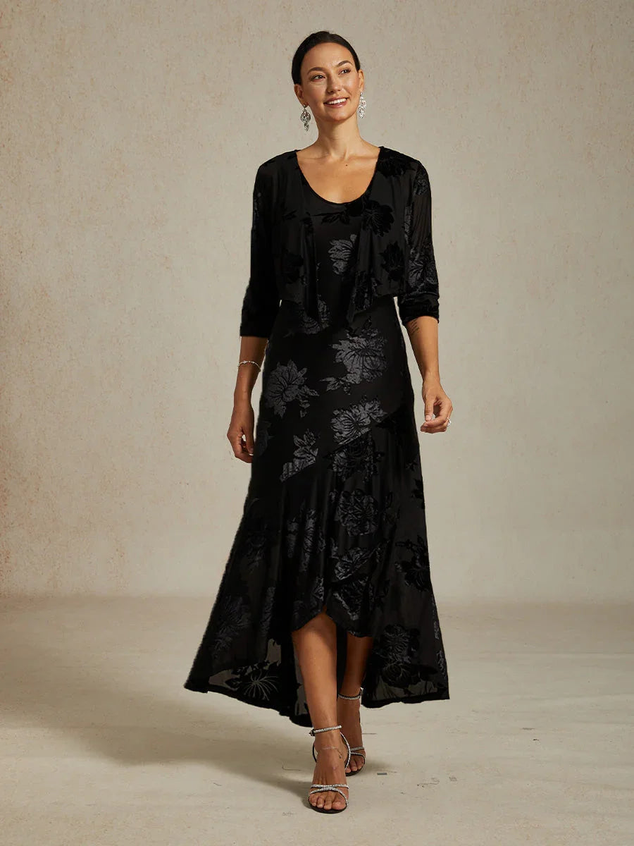 Floral Stretch Velvet 3/4 Sleeve Shrug