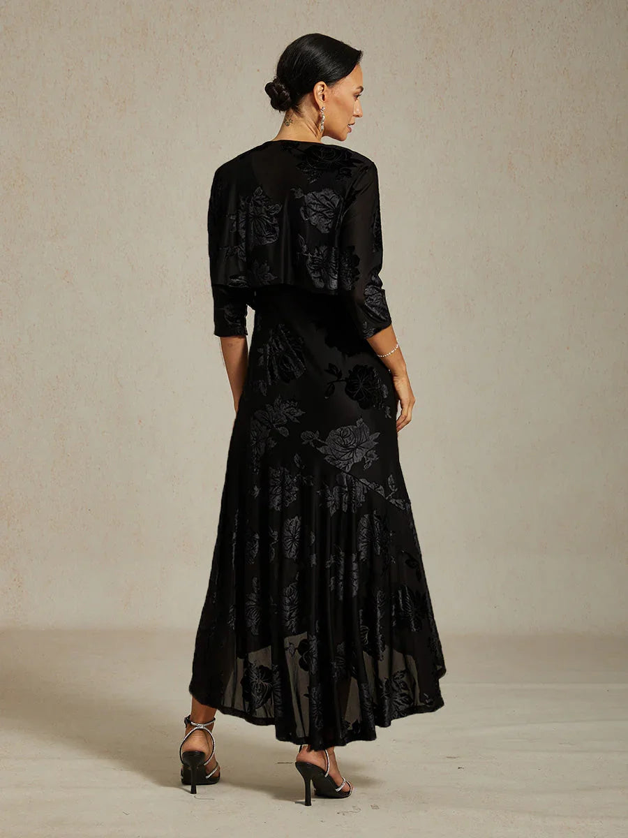Floral Stretch Velvet 3/4 Sleeve Shrug