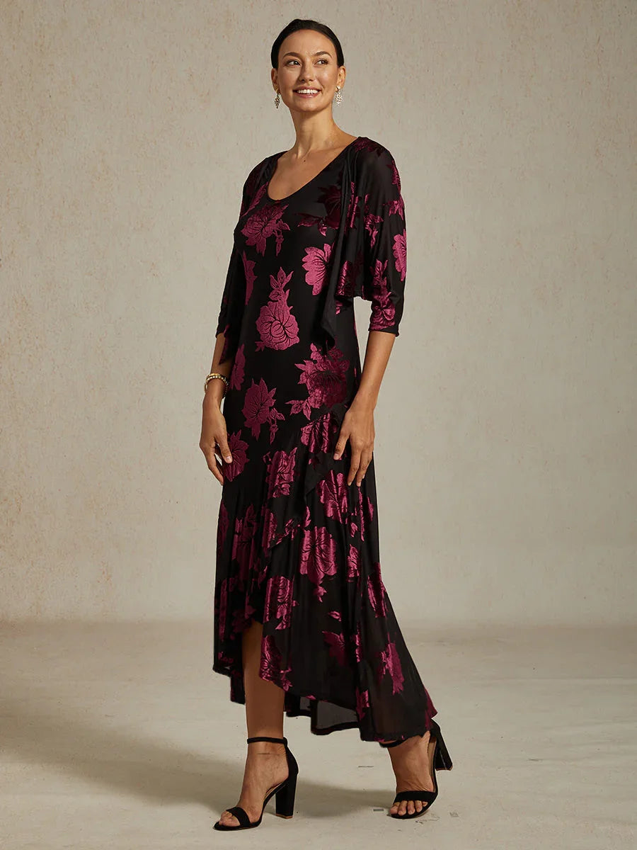 Floral Stretch Velvet 3/4 Sleeve Shrug