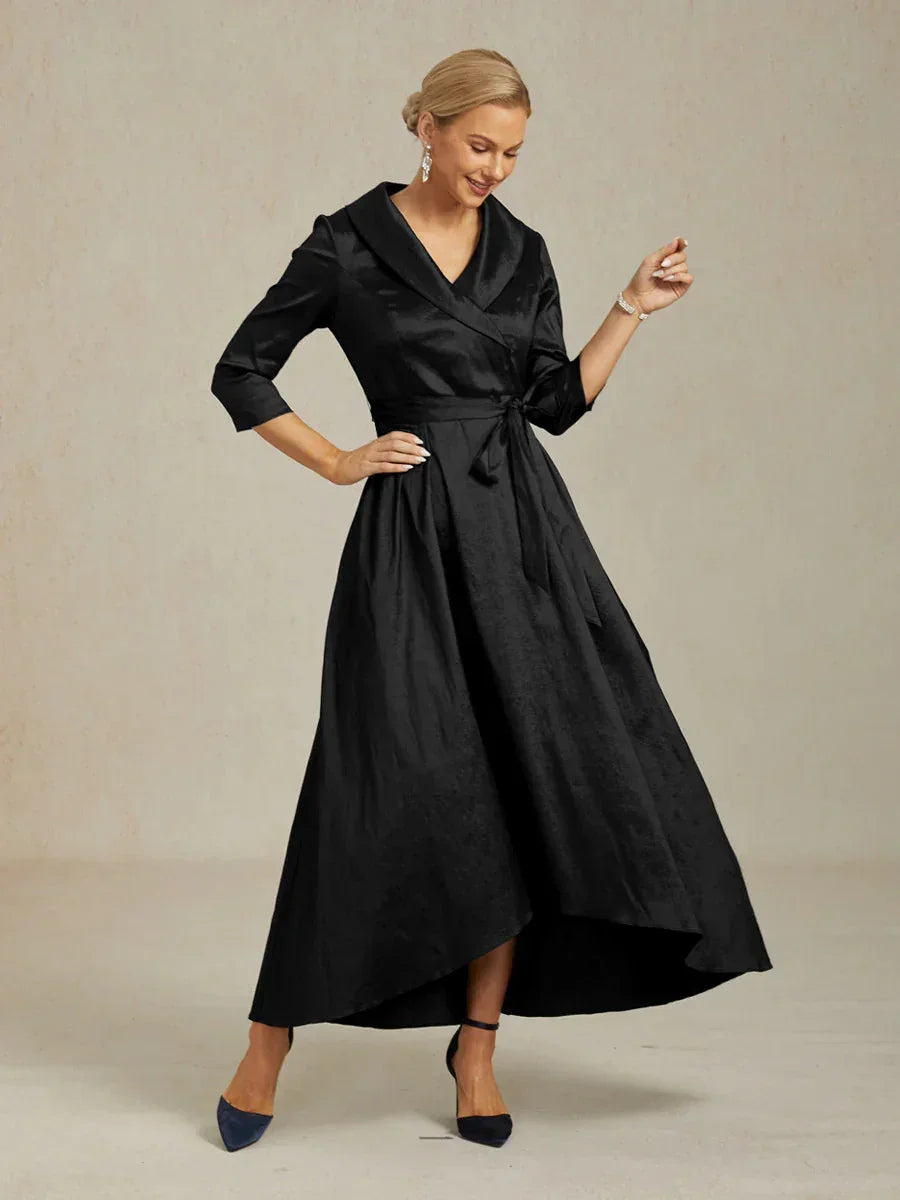 Robe Cocktail en Taffetas Stretch avec Ceinture à Nouer