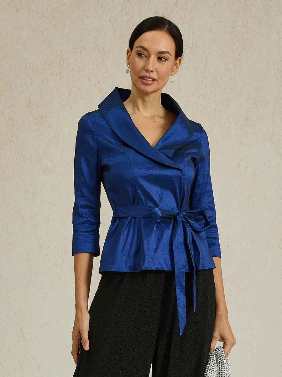 Chemisier en taffetas extensible à manches 3/4 avec lien à la taille