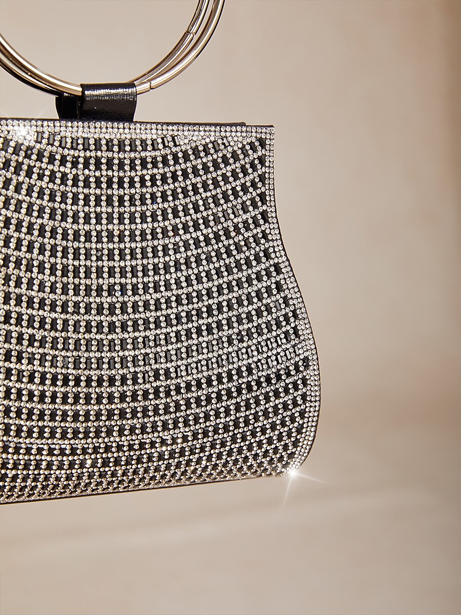 Pochette En Cristal À Poignée Anneau Doré C Sac Élégant
