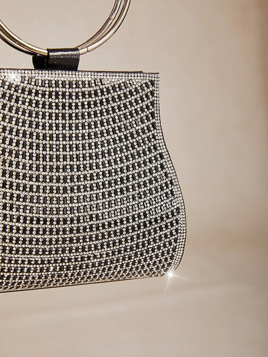 Krystall Clutch med Gullringhåndtak Elegant Veske