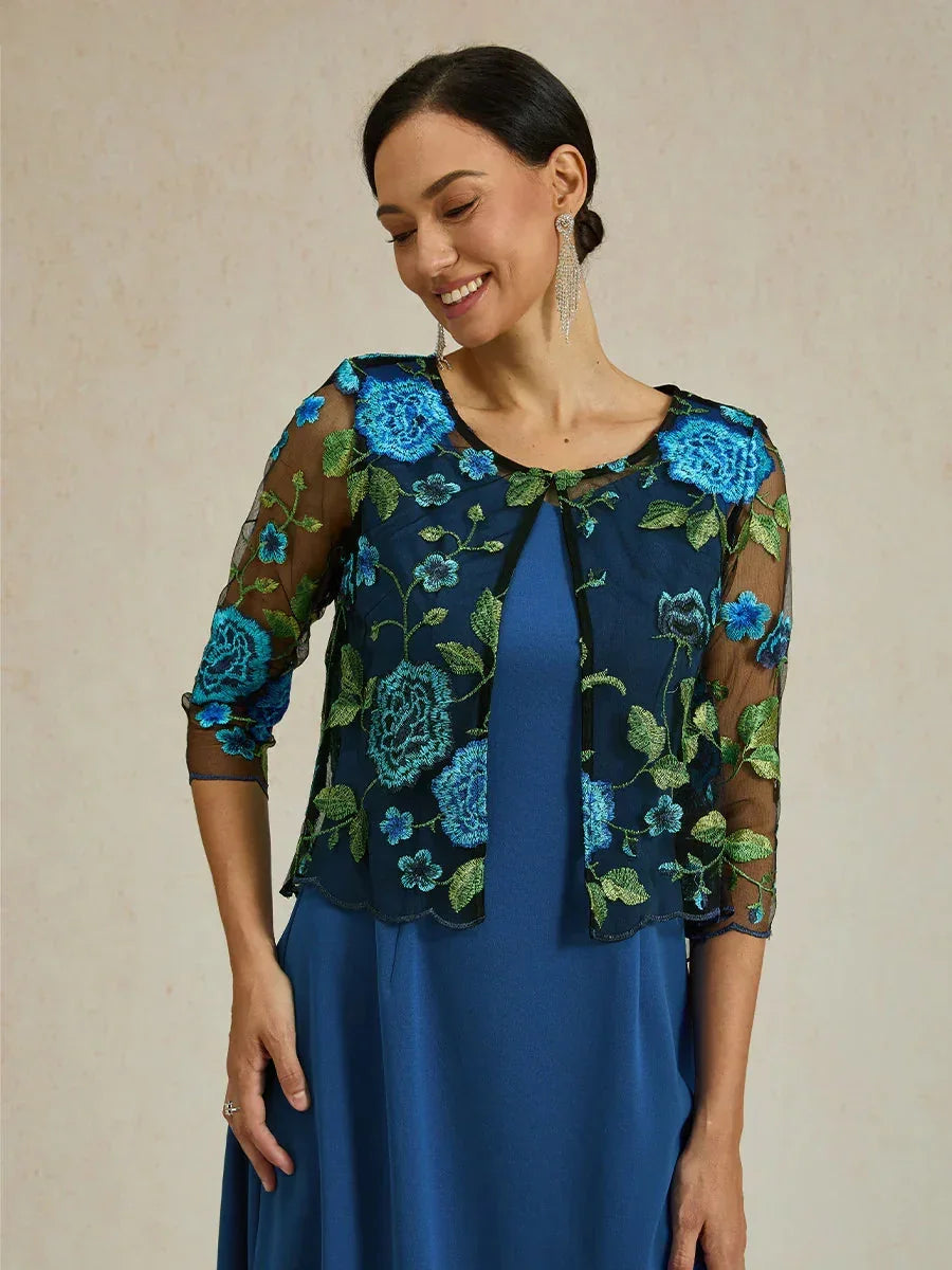 Spitzenjacke mit Blumenstickerei und Muscheldetail
