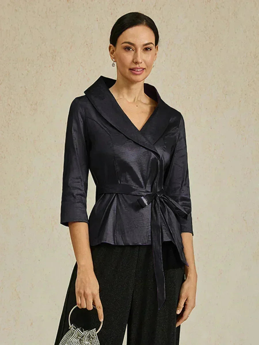 Chemisier en taffetas extensible à manches 3/4 avec lien à la taille