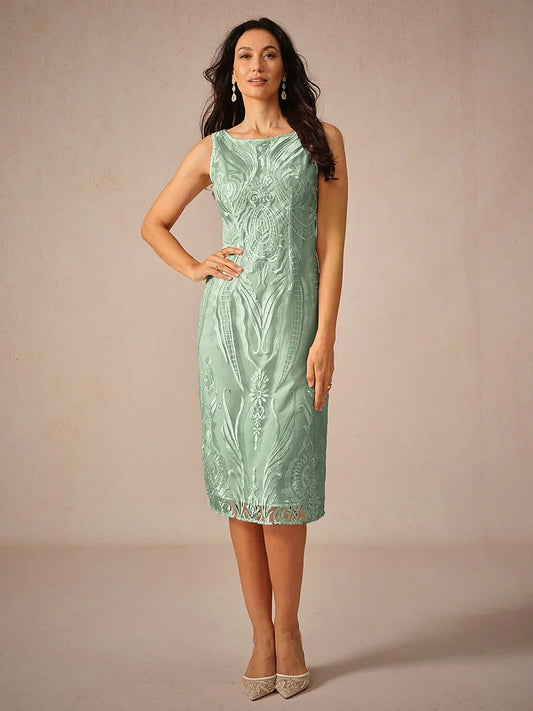 Embroidery Lace Boat Neck Sleeveless Dress