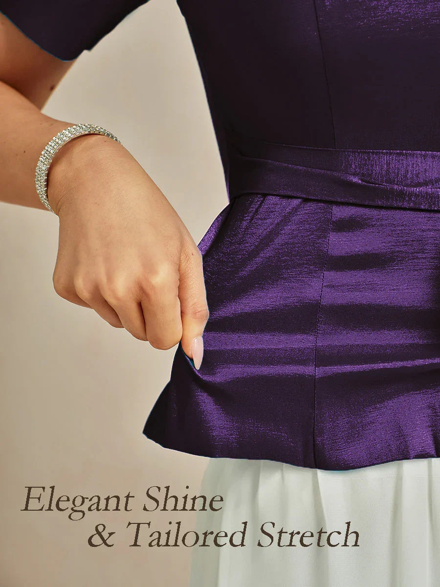 Elbow Sleeve Stretch Taffeta Bluse