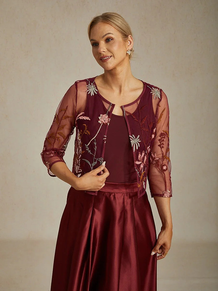 Floral Embroidered Lace Jacket with Rhinestone Button