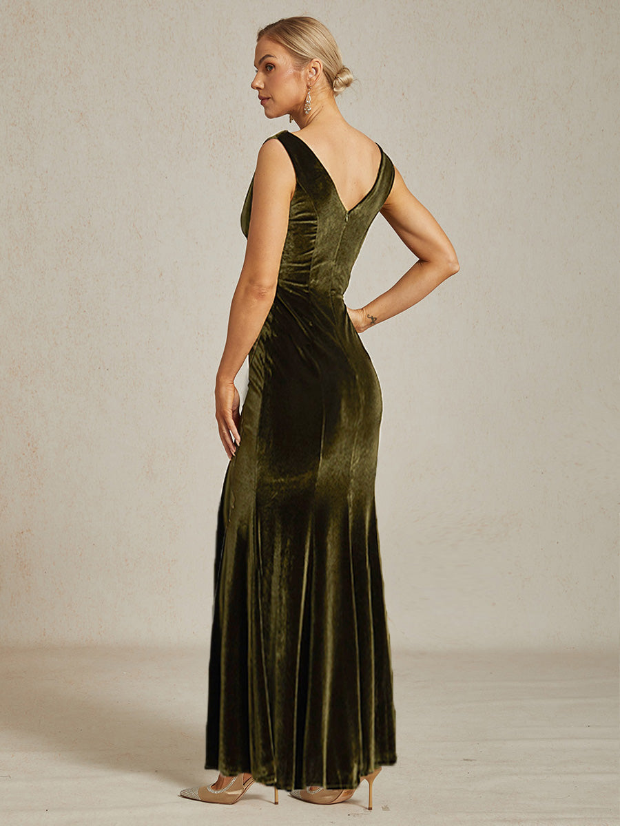 High-Stretch Velvet Sleeveless Midi Dress with Cowl Neck