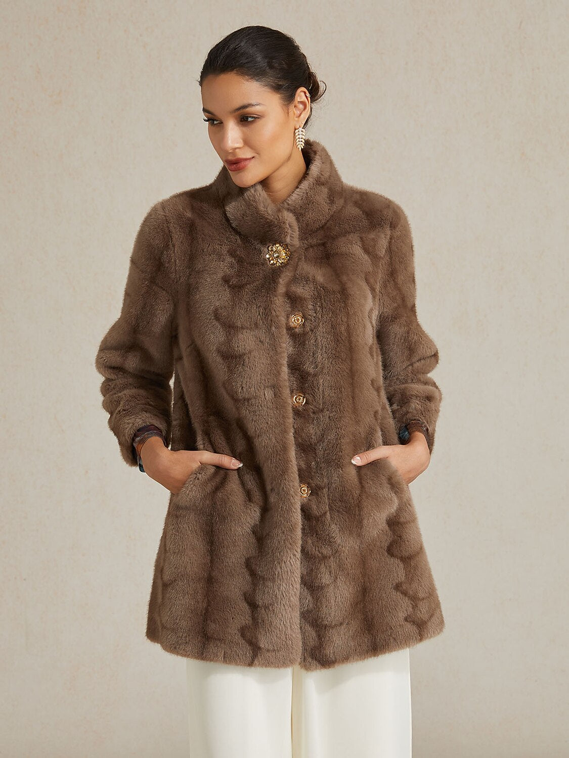 Faux Fur Button Front Coat