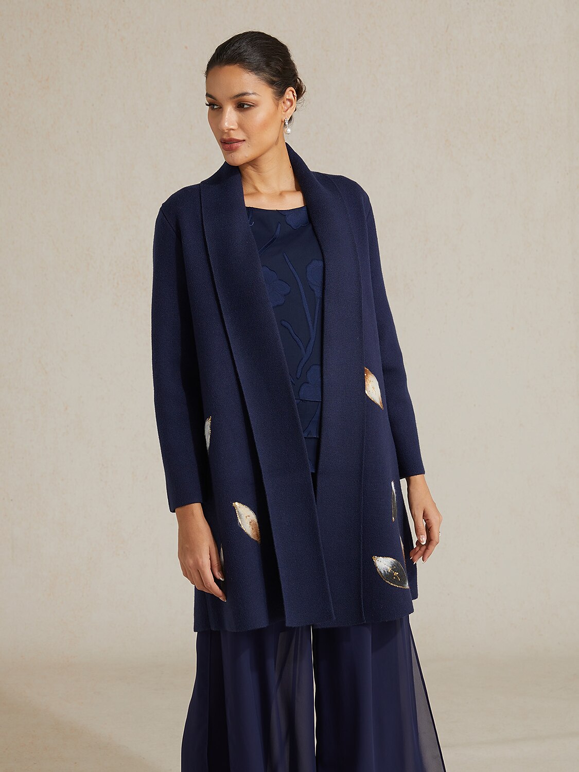Long Embellished Leaf Cardigan