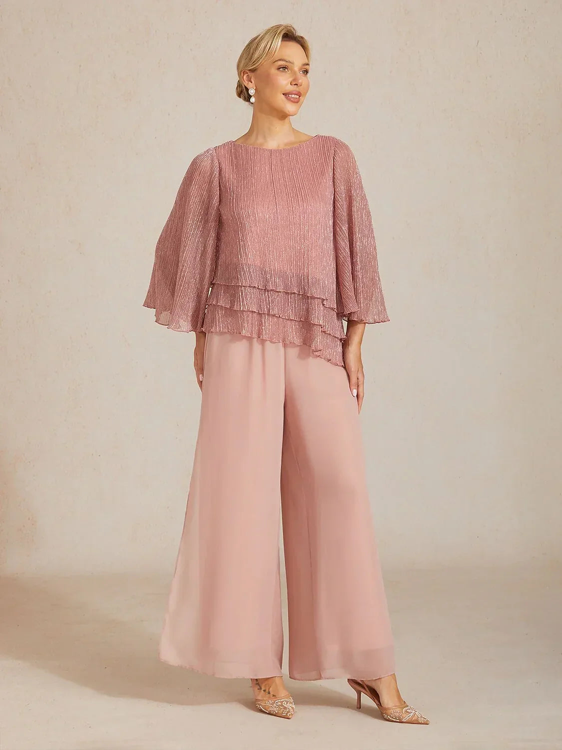 Metallic Chiffon Pleated Blouse