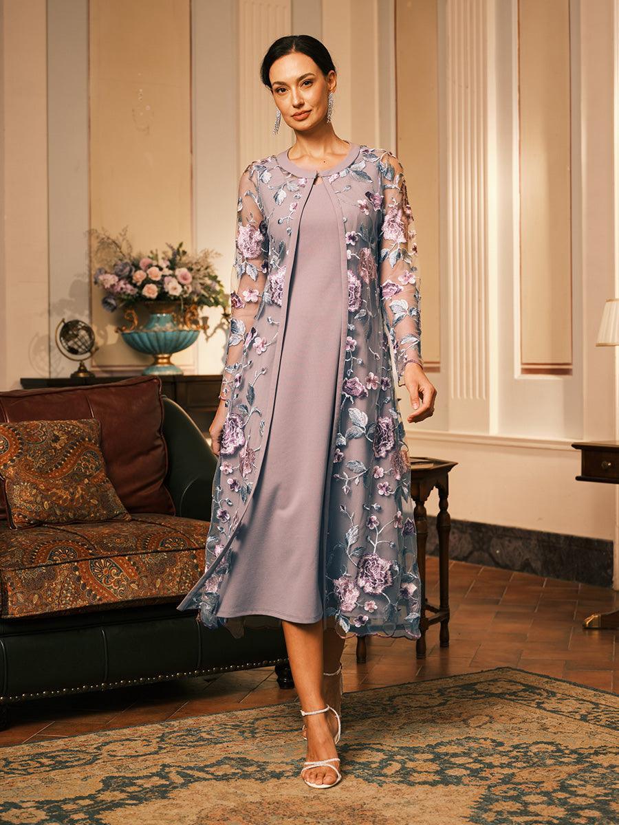 Embroidered Lace Jacket Black Long Sheer Floral Tops Mother Of The Bride Tea Length Gray Pink Black Navy Blue Formal Wedding Guest, Gray Pink / L Embroidered Lace Jacket Black Long Sheer Floral Tops Mother Of The Bride Tea Length Gray Pink Black Navy Blue Formal Wedding Guest, Gray Pink / L