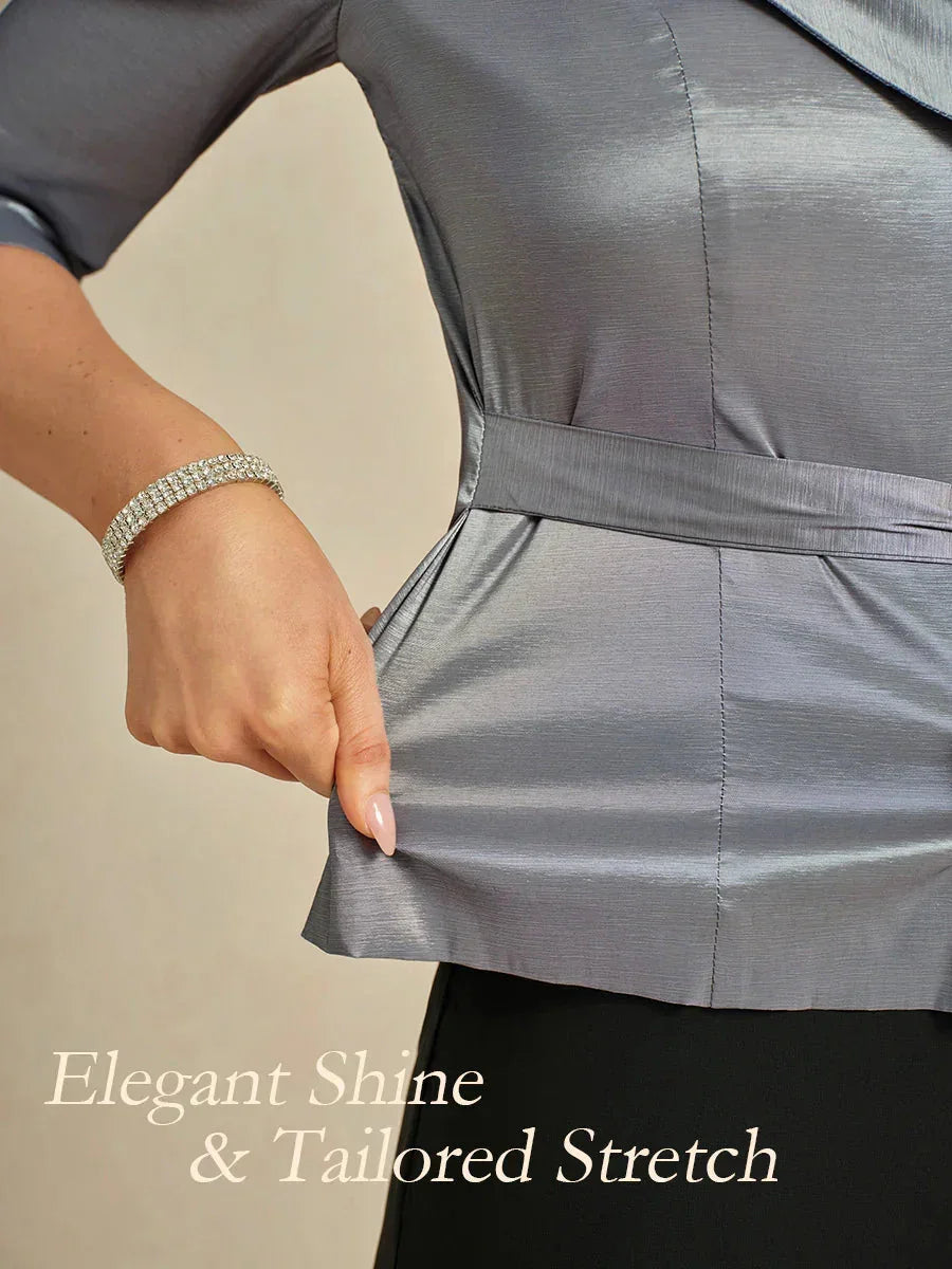 Chemisier en taffetas extensible à manches 3/4 avec lien à la taille