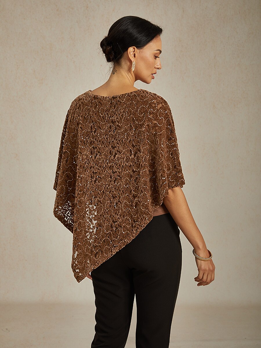 Sequin Lace Velvet Capelet Top