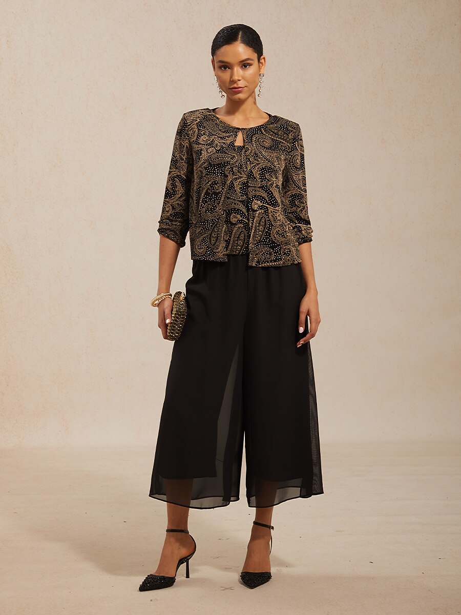 Paisley Knit Top with Subtle Sequin Detail