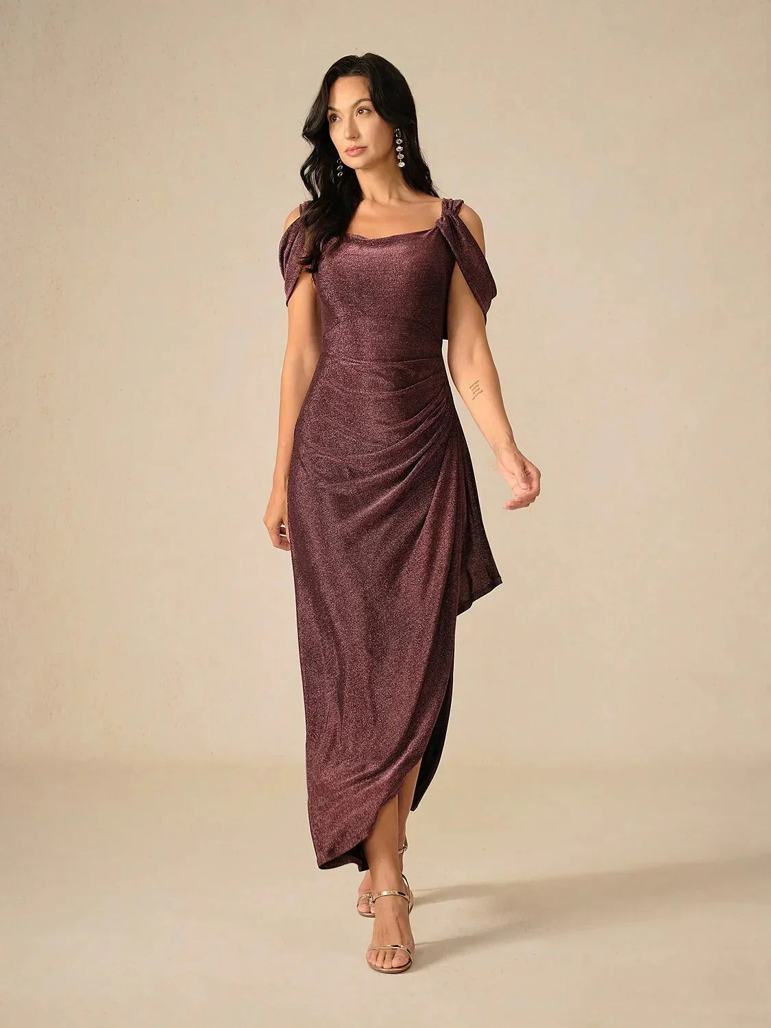 Cold Shoulder Glitter Mesh Dress