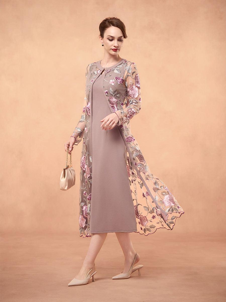 Chiffon Mesh Blonde Brodert Volang Blomstret To-delt Kjole