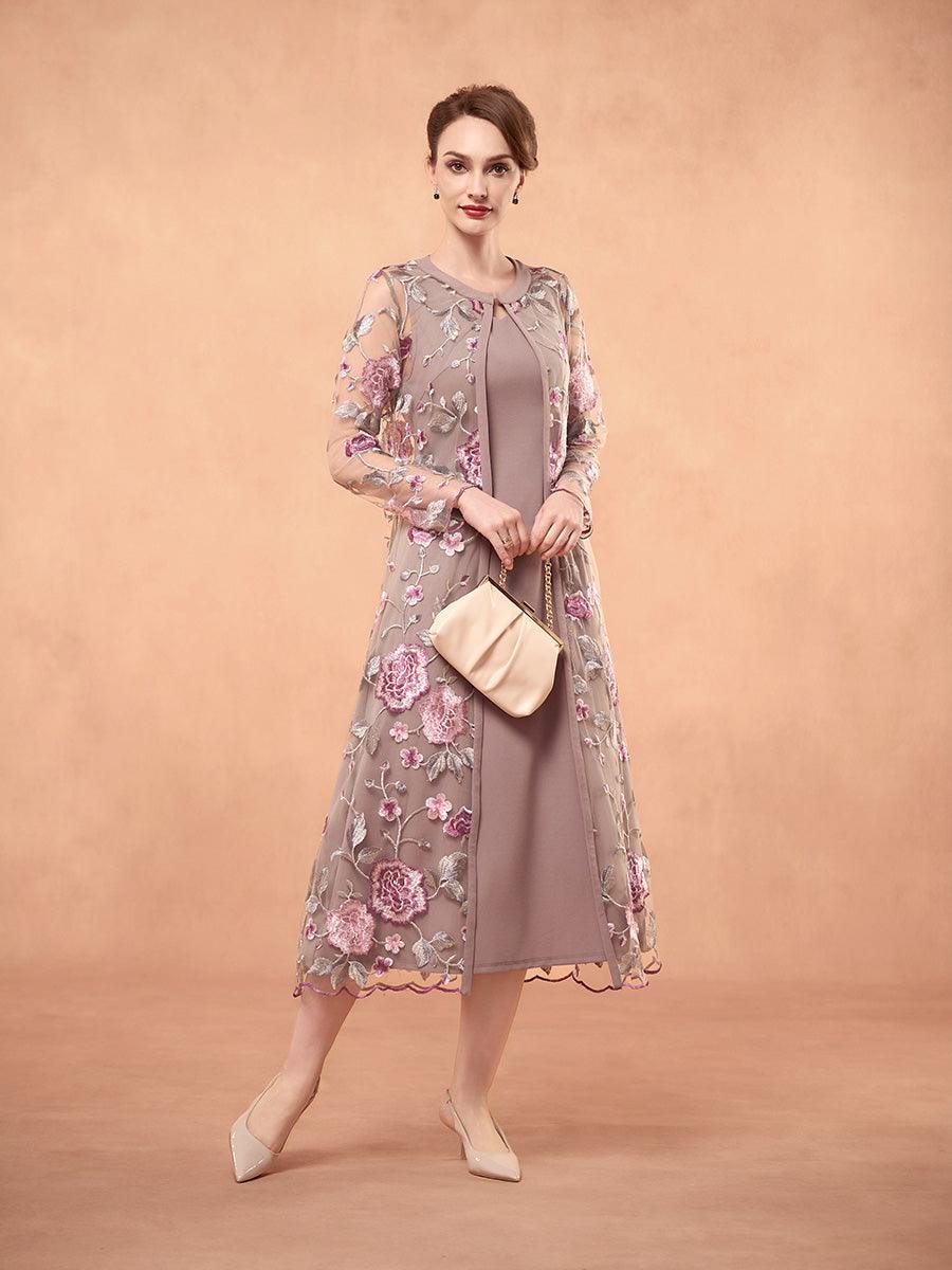 Chiffon Mesh Blonde Brodert Volang Blomstret To-delt Kjole
