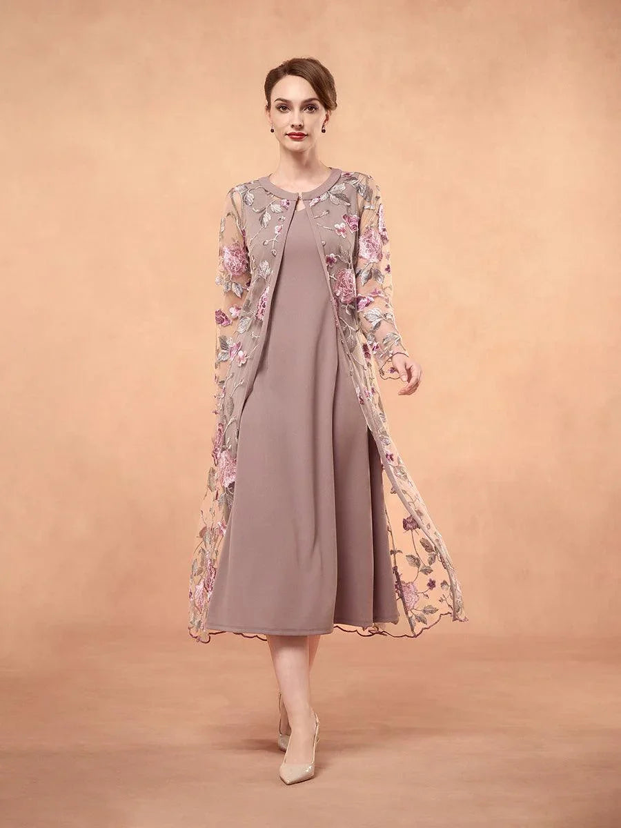 雪紡網紗蕾絲刺繡荷葉邊花卉兩件式洋裝