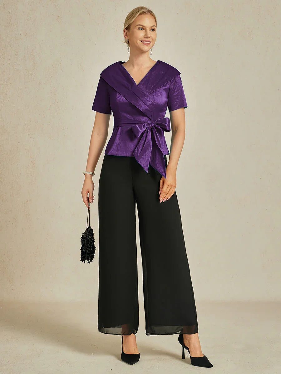 Elbow Sleeve Stretch Taffeta Bluse