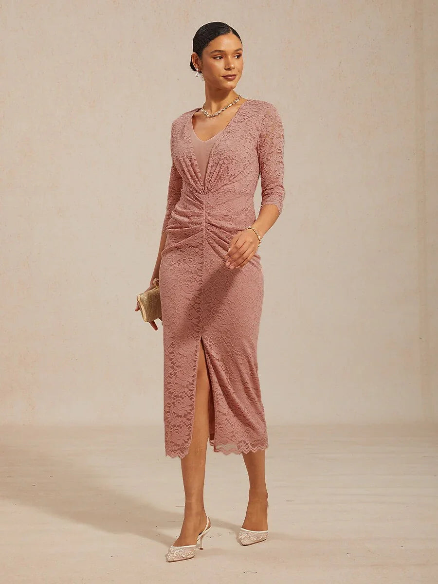 midi front slit dress Long-Sleeve Belted Midi Dress with Front Slit 39803