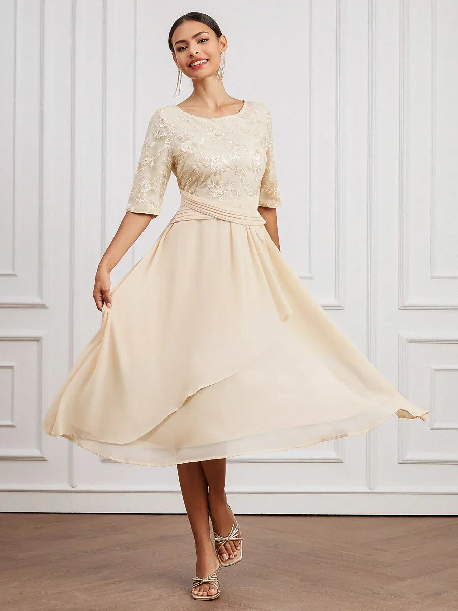 Chiffon Lace Midi Swing Dress