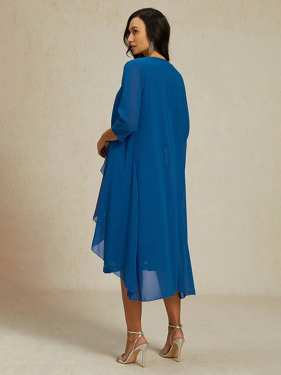 Lace Knee Length Dress With Sheer Chiffon Jacket