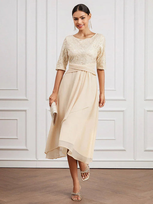 Chiffon Lace Midi Swing Dress