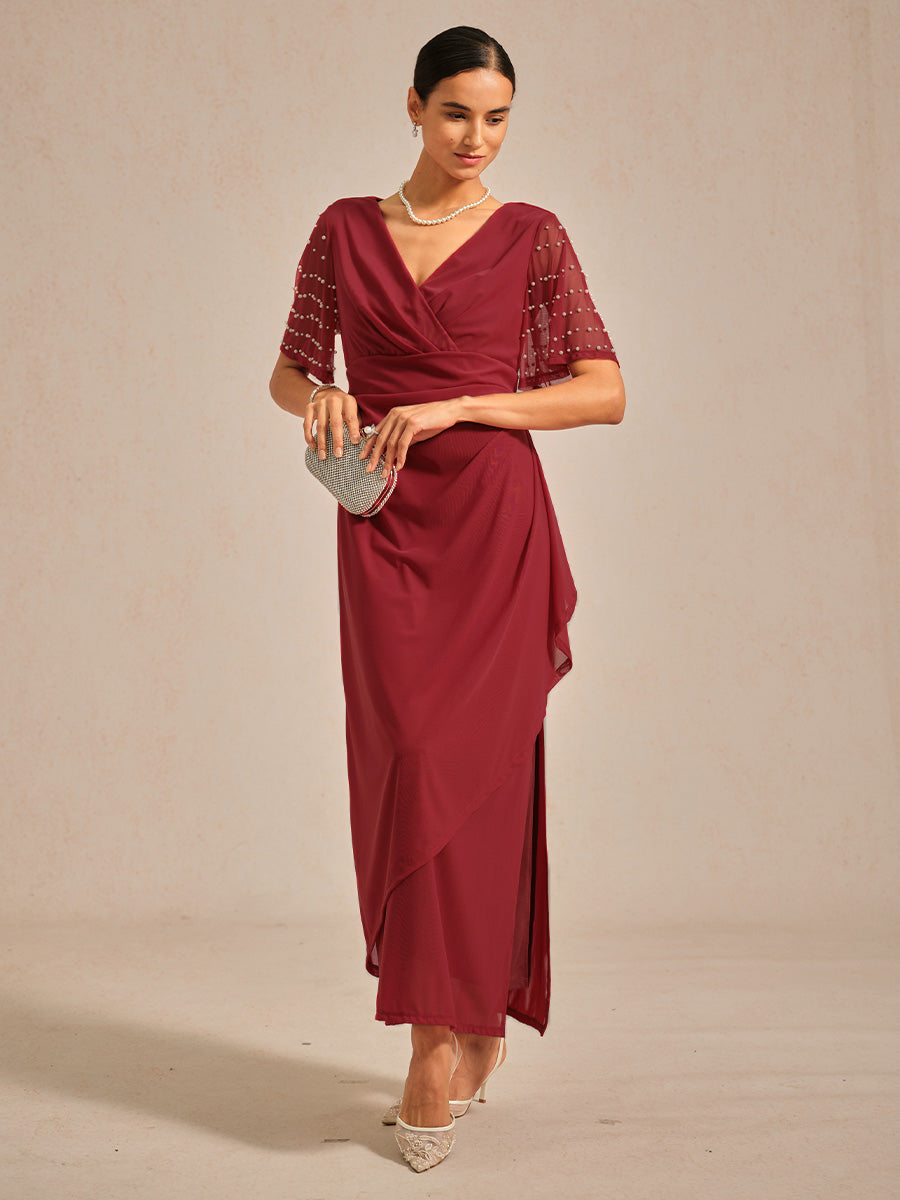 Elegant Formal Dress with Embellished Flutter Sleeves