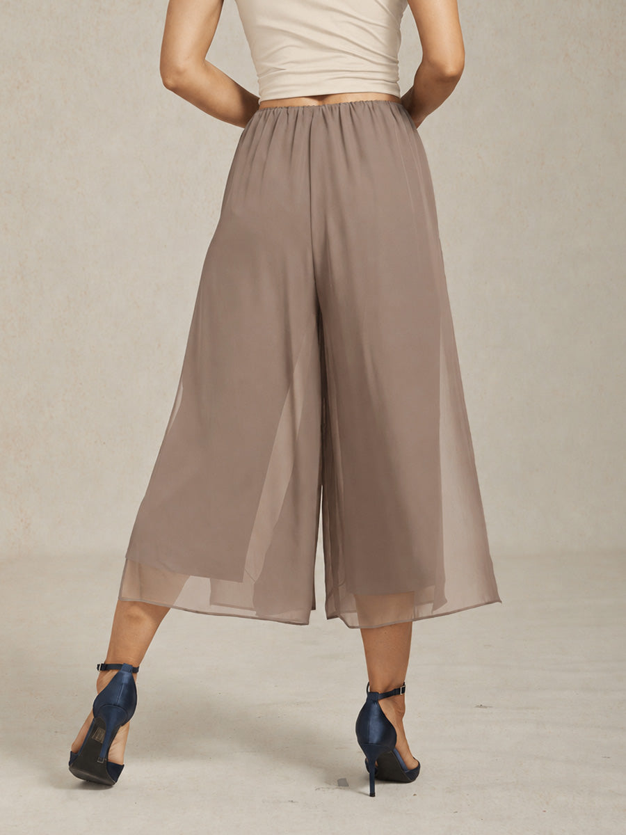 Pantalon Met Rechte Pijpen in Cropped Lengte met Chiffon Split-Overlay