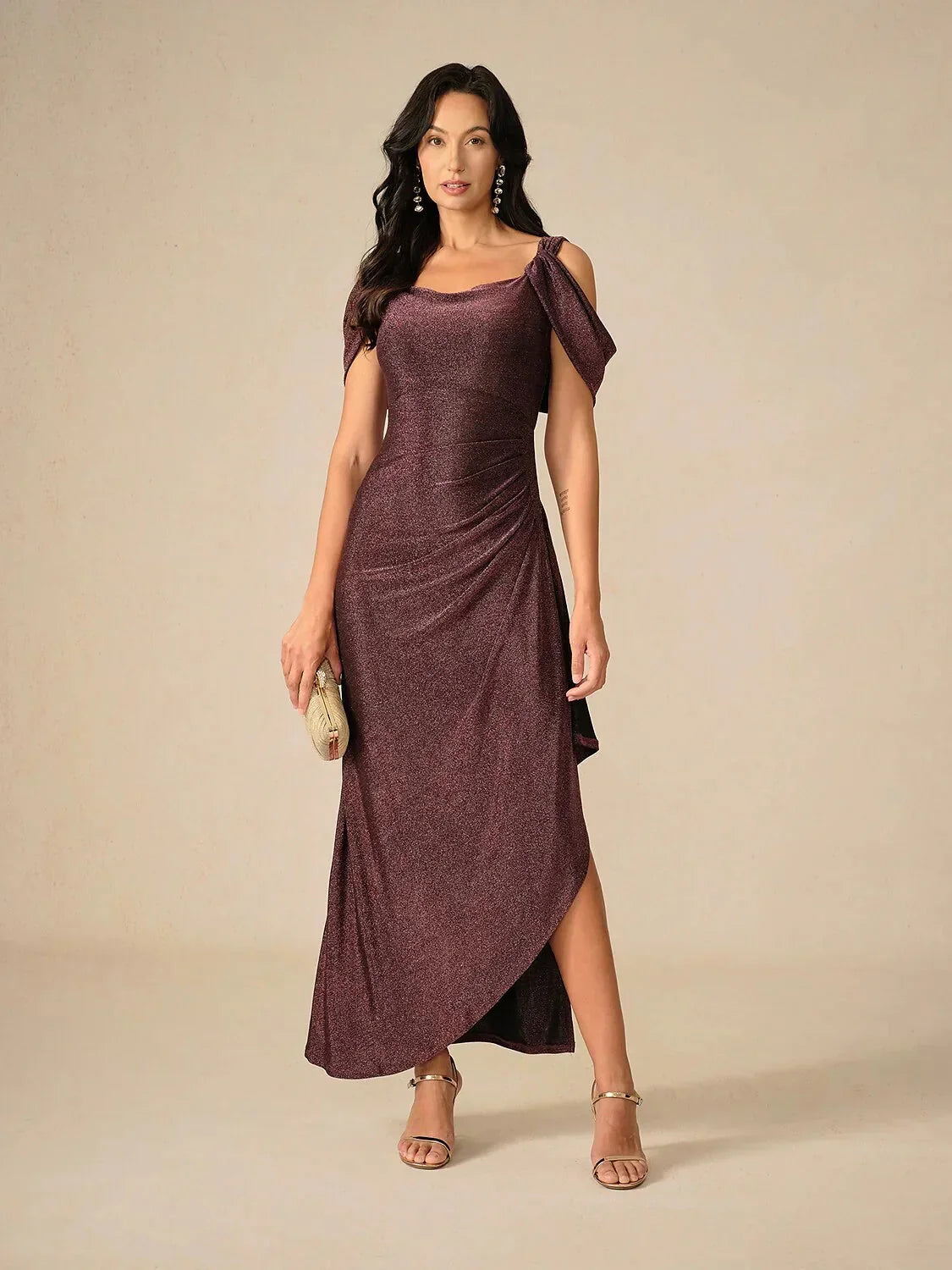 Cold Shoulder Glitter Mesh Dress