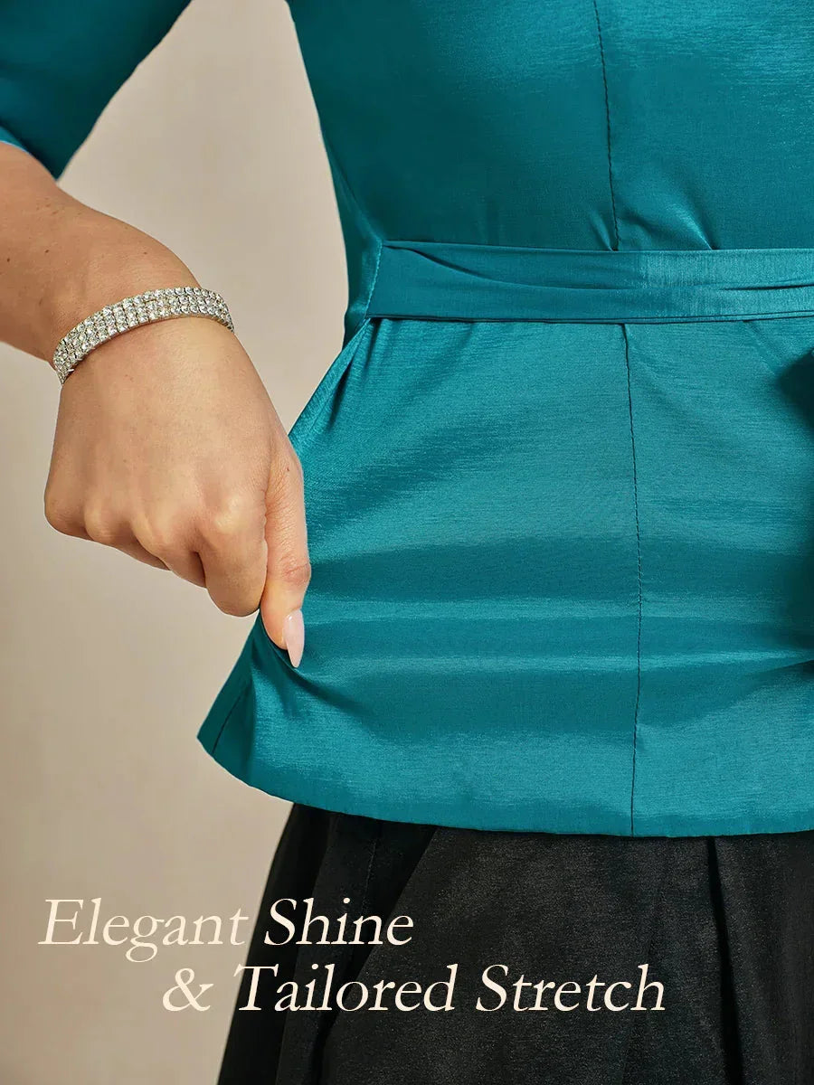 Chemisier en taffetas extensible à manches 3/4 avec lien à la taille