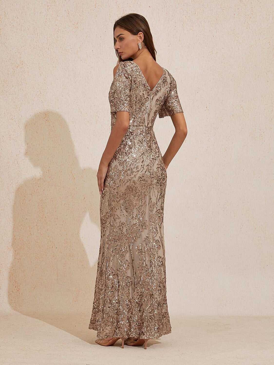 Cold Shoulder Sequins Gown