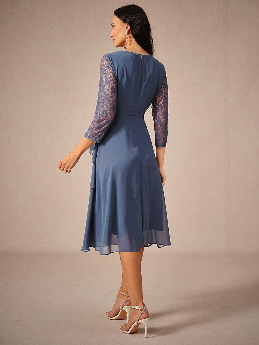 Spitzen-Chiffonkleid mit 3/4-Ärmeln