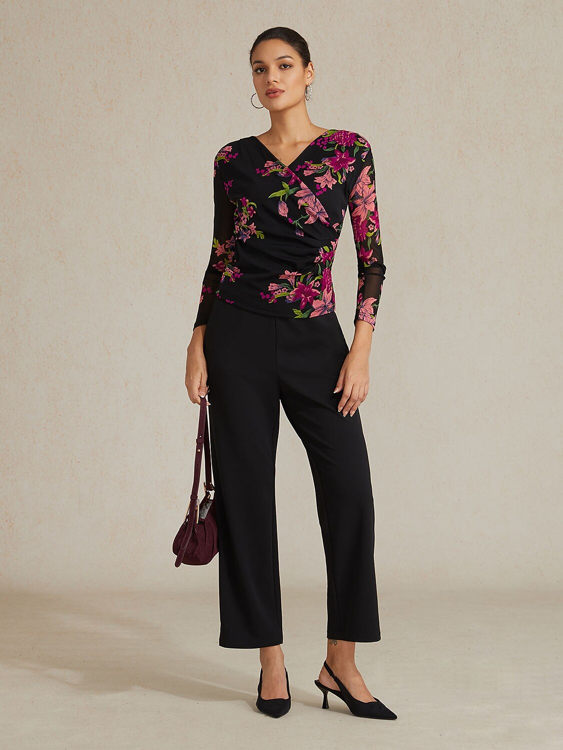 Floral Stretch Knit Wrap Top