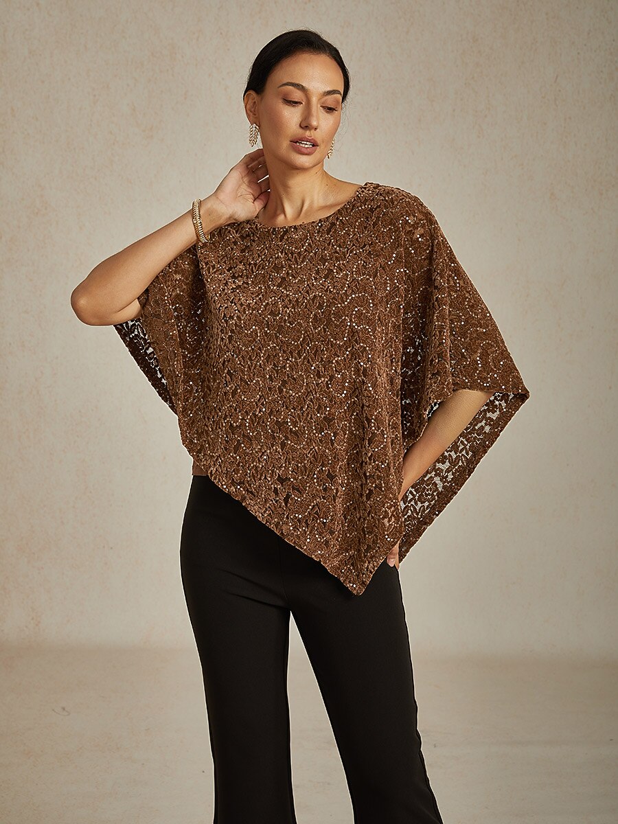 Sequin Lace Velvet Capelet Top