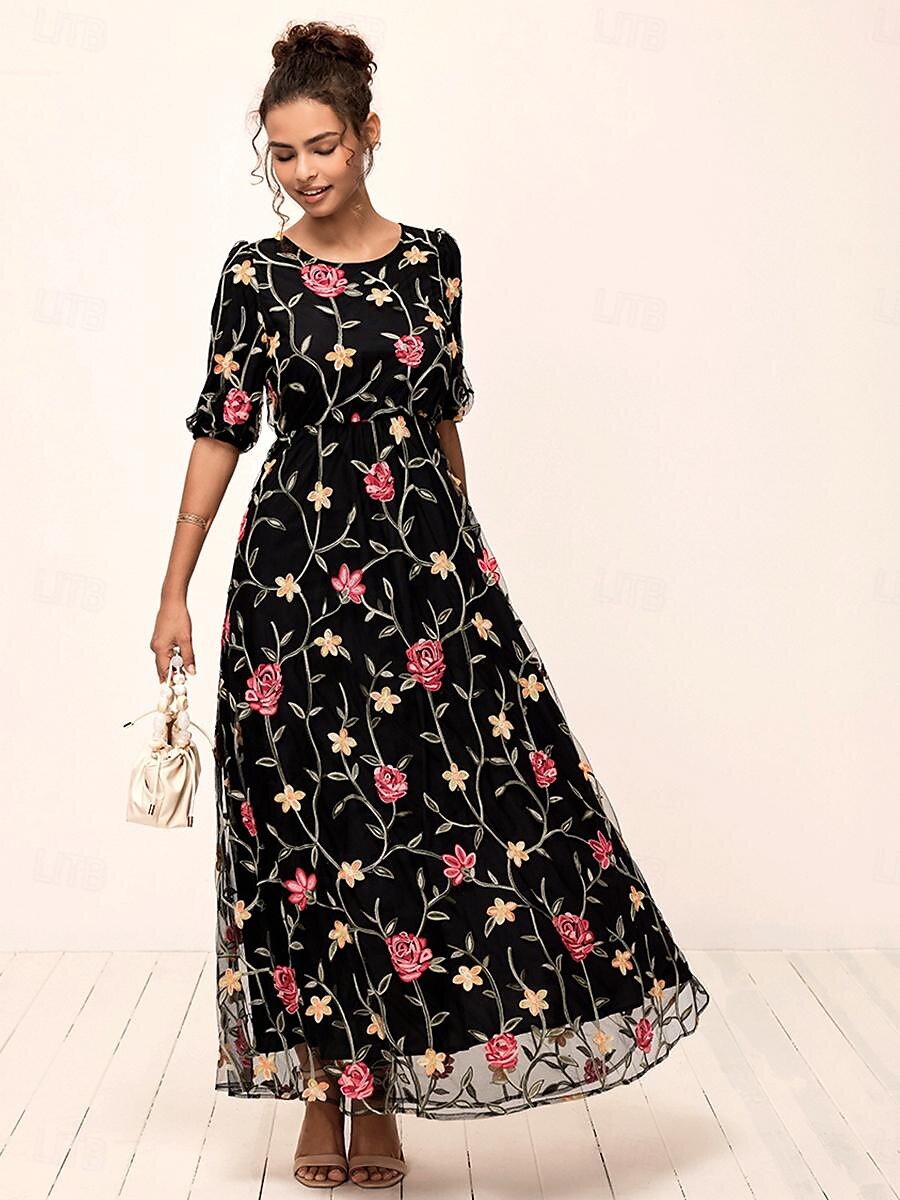 Floral Embroidered Lace Maxi Dress